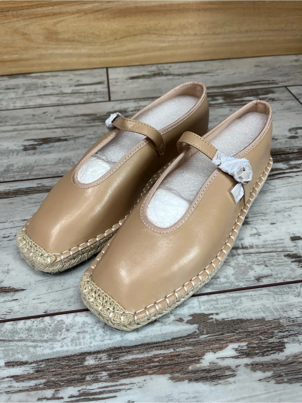 NWOT Coutgo Tan Mary Jane Espadrille Square Toe Ballet Flats Women’s 9